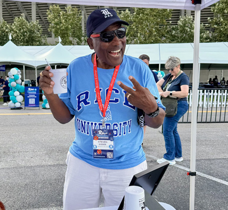 Houston trade show attendee enjoying the experience